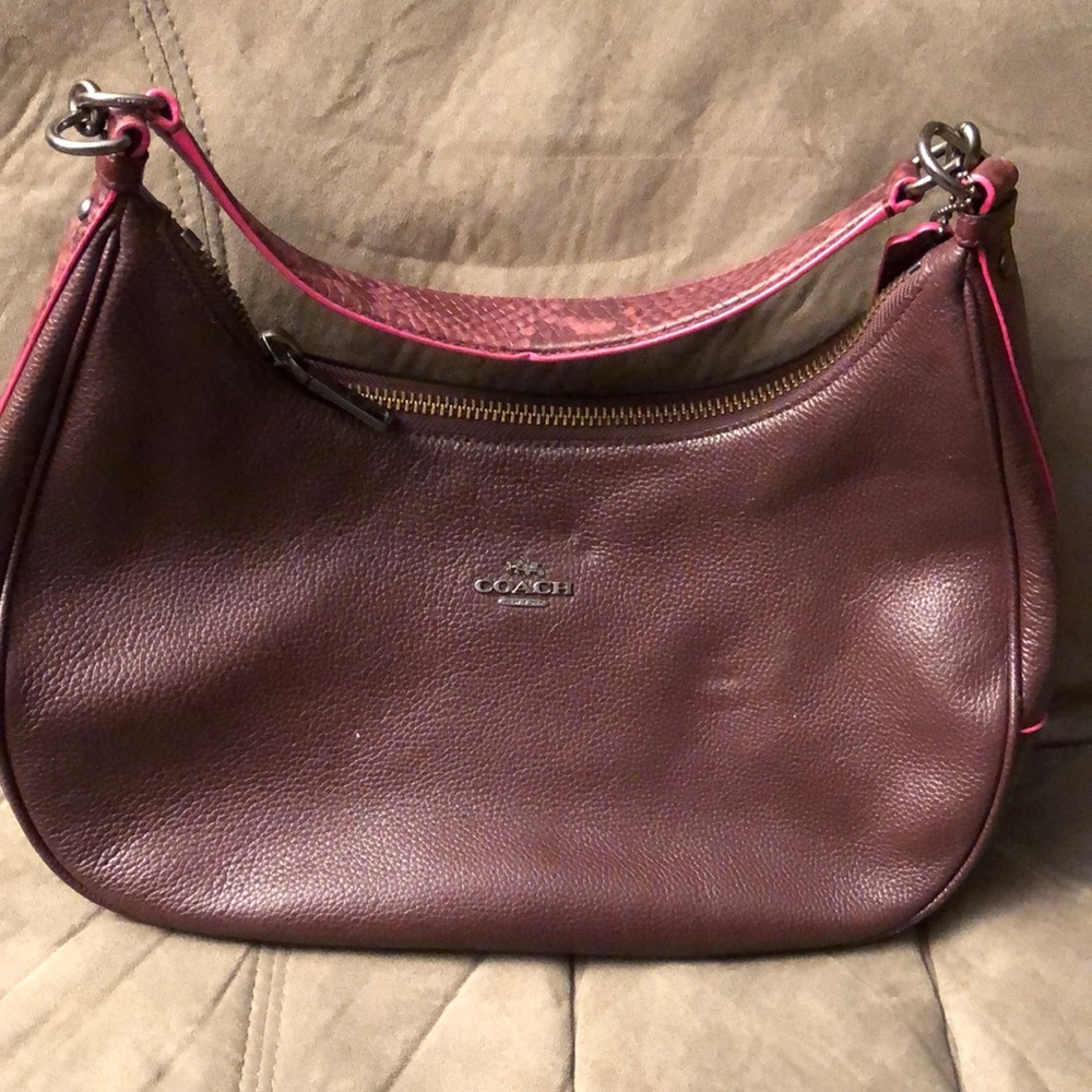 Coach Handbag - leather maroon/burgundy color